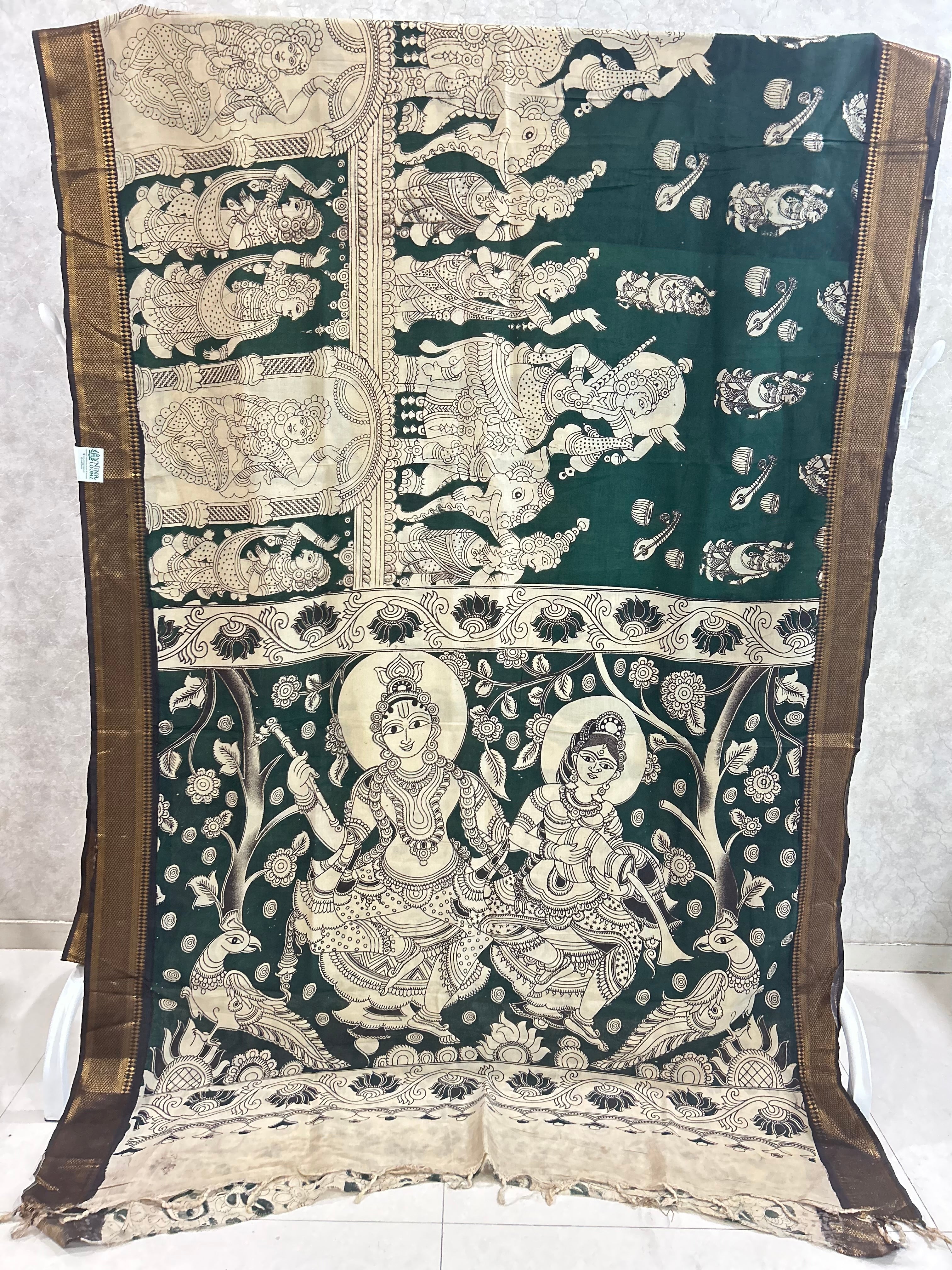 Green Kathakali Dance Chennuri Silk Nizam Border Kalamkari Saree