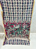 Beige Elephant Peacock Print Kota Kalamkari Saree