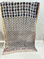 Beige Elephant Peacock Print Kota Kalamkari Saree