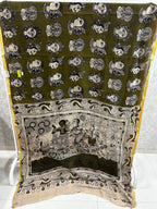 Olive Green Kathkalli Face Kota Kalamkari Saree
