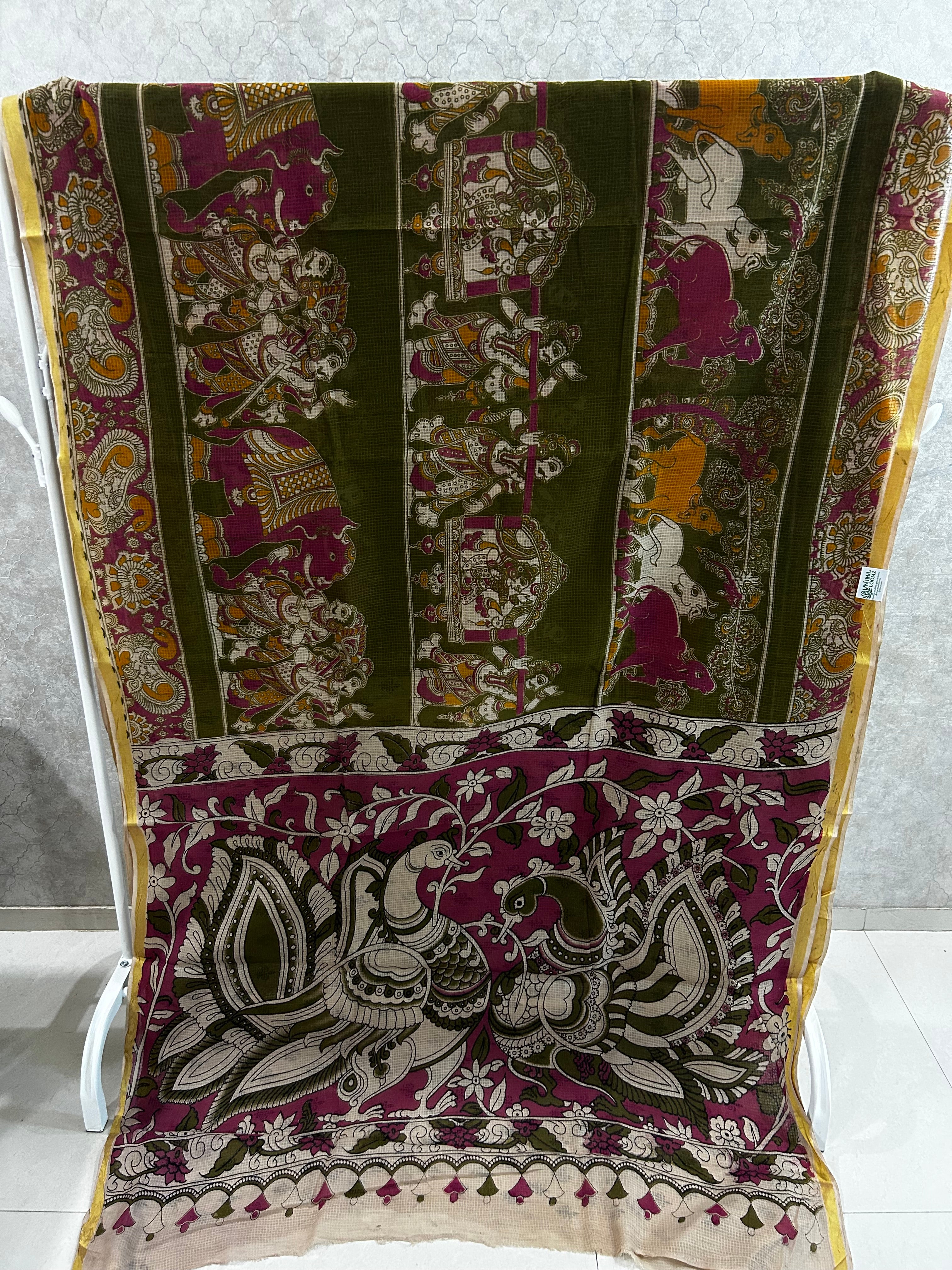 Olive Green Baraat Print Kota Kalamkari Saree