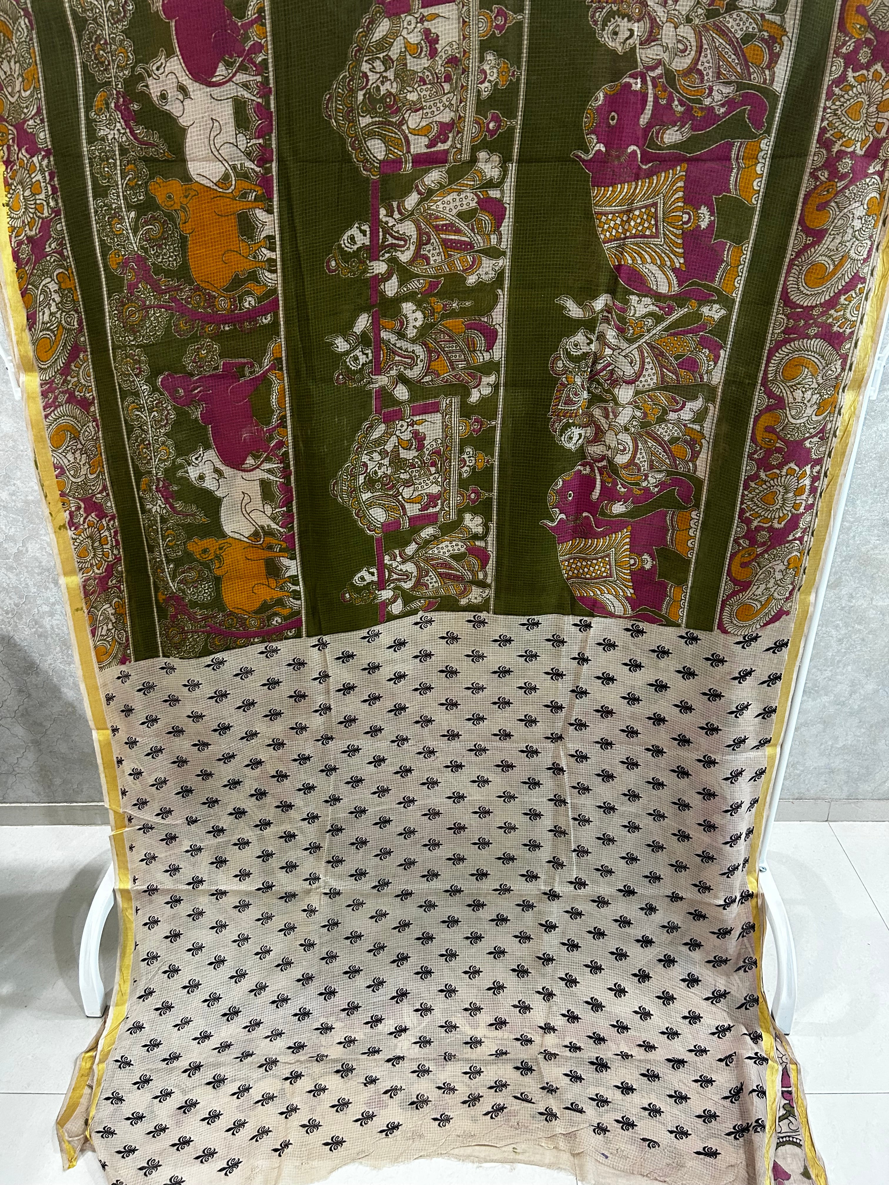 Olive Green Baraat Print Kota Kalamkari Saree