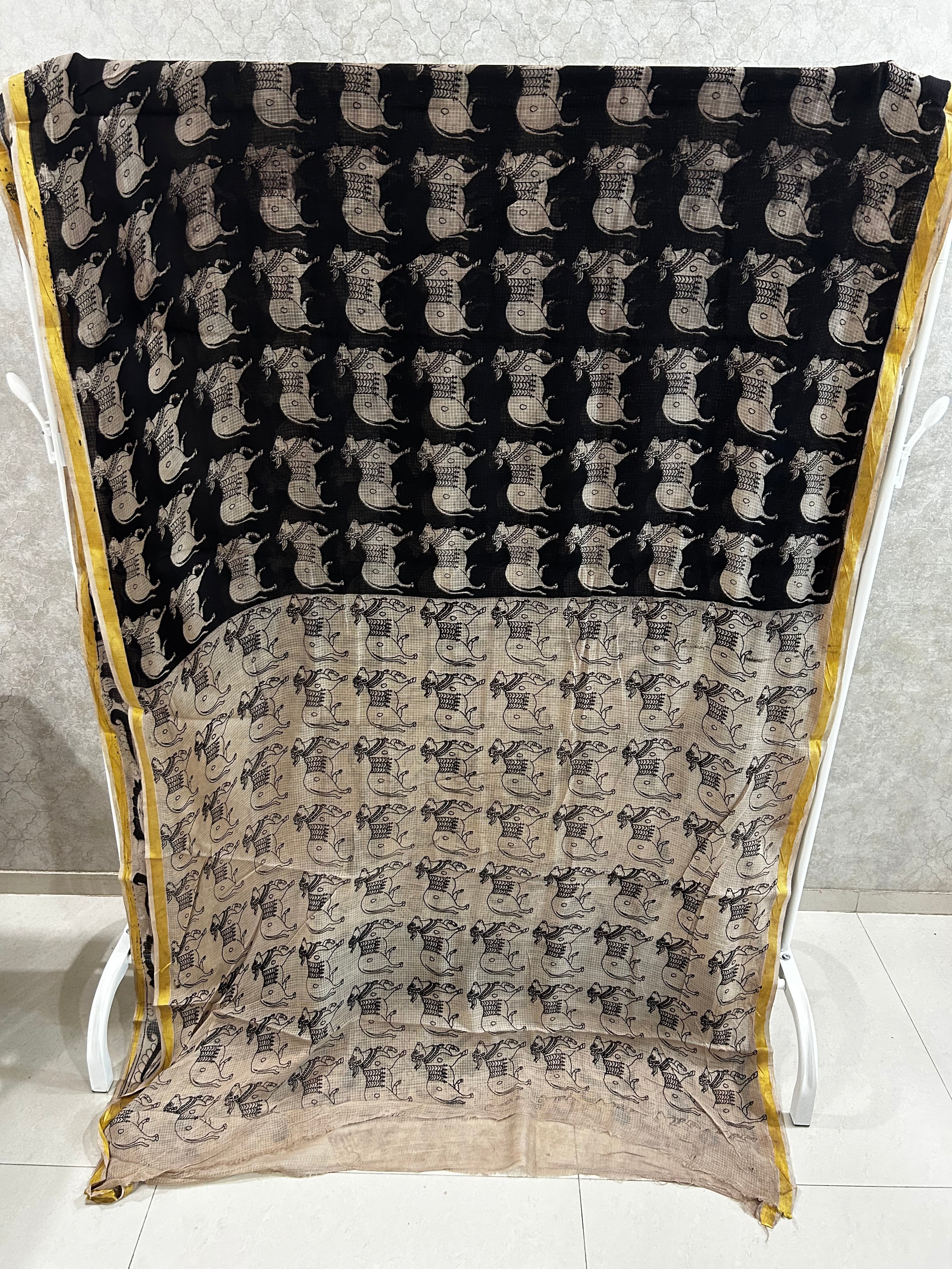 Petrol Blue Pichawai Kota Kalamkari Saree