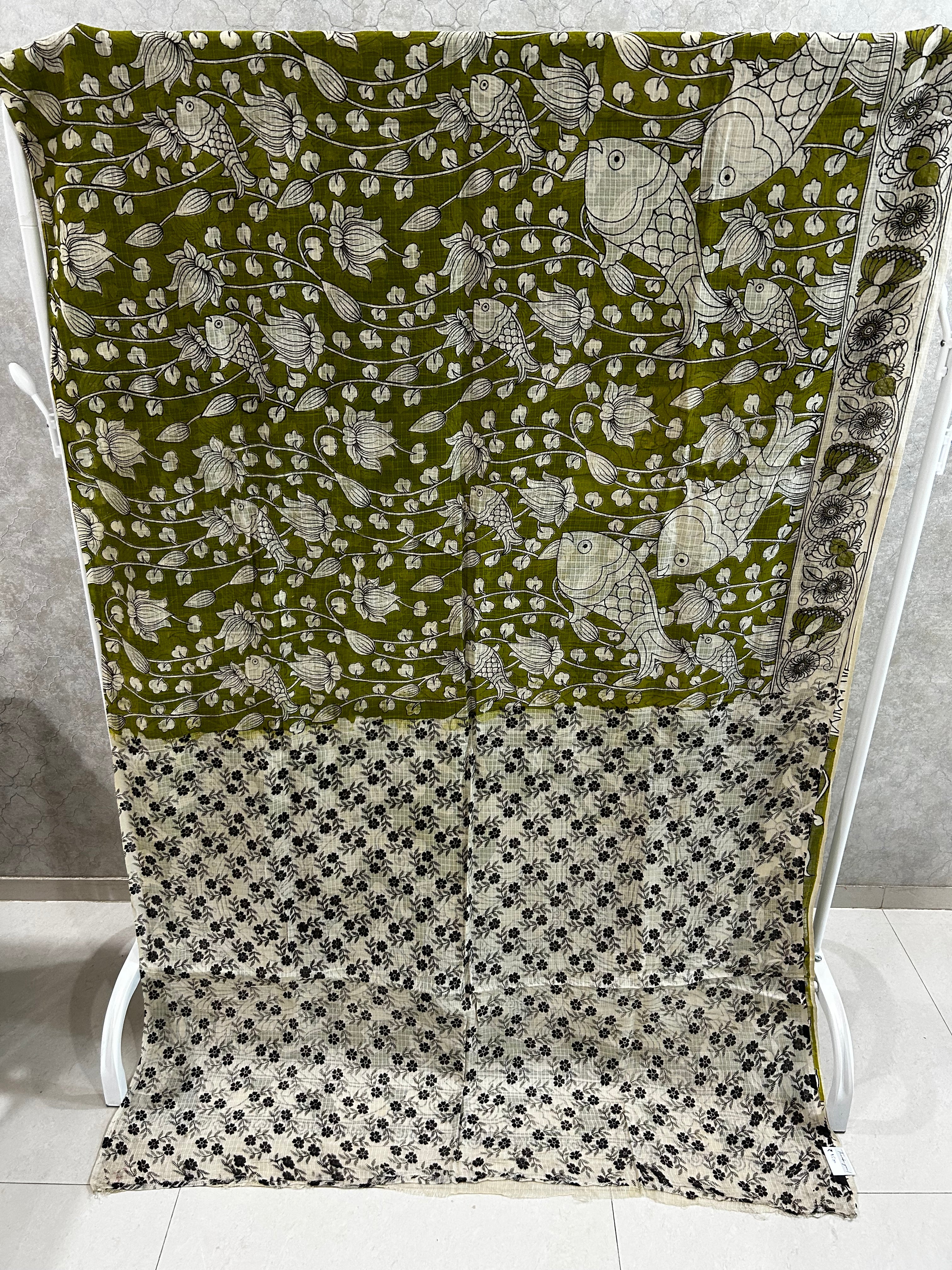 Olive Green Kota Kalamkari Saree