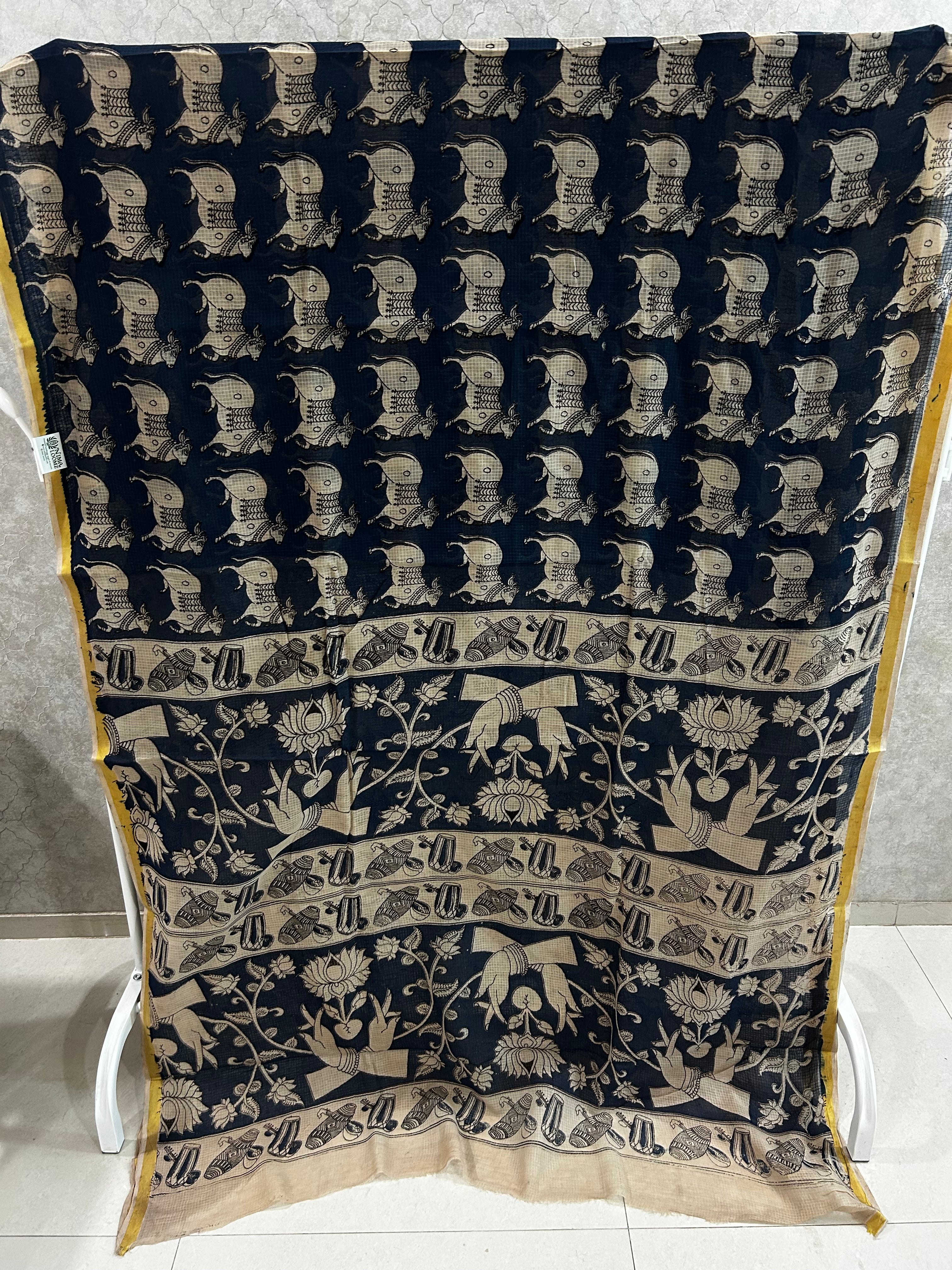 Petrol Blue Pichawai Kota Kalamkari Saree