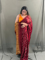 Maroon Bandhani Modal Silk Saree with Tissue Pallu