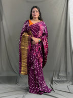 Wine Bandhani Modal Silk Saree