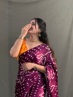 Wine Bandhani Modal Silk Saree