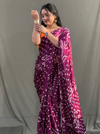 Wine Bandhani Modal Silk Saree