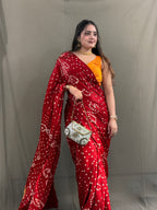 Red Bandhani Modal Silk Saree with Tissue Pallu