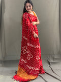 Red Bandhani Modal Silk Saree with Tissue Pallu