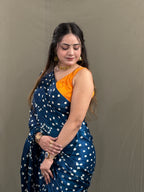 Petrol Blue Bandhani Modal Silk Saree with Tissue Pallu