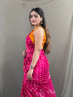 Hot Pink Bandhani Modal Silk Saree with Tissue Pallu
