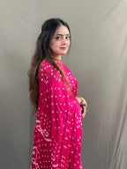 Hot Pink Bandhani Modal Silk Saree with Tissue Pallu
