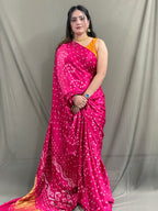 Hot Pink Bandhani Modal Silk Saree with Tissue Pallu