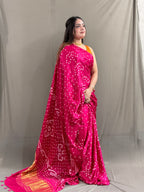 Hot Pink Bandhani Modal Silk Saree with Tissue Pallu