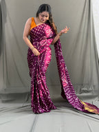 Wine Bandhani Modal Silk Saree