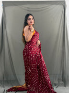 Maroon Bandhani Modal Silk Saree with Tissue Pallu