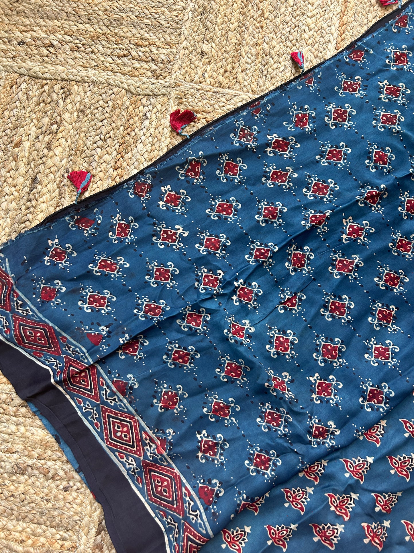 Handblock Print Ajrakh Modal Silk Saree