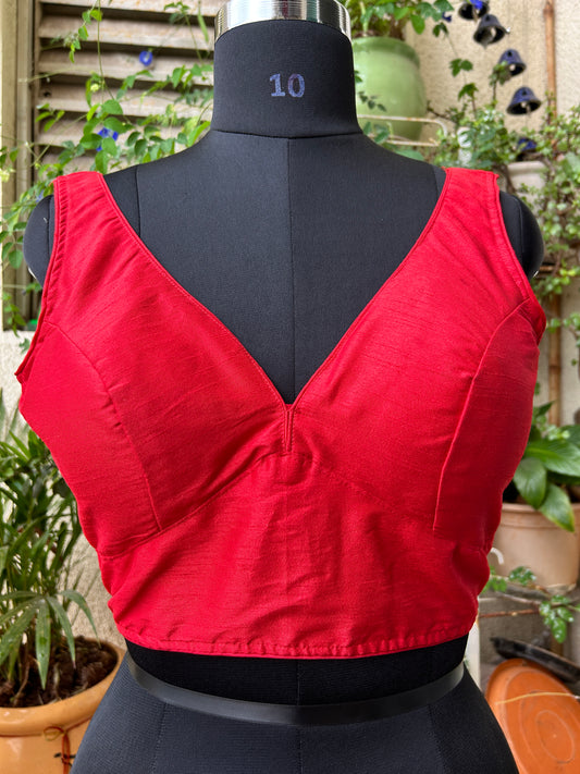 Raw silk Sabyasachi cut sleeveless blouse