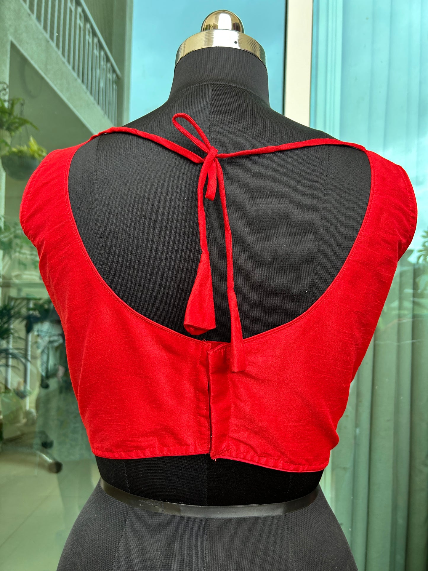 Raw silk Sabyasachi cut sleeveless blouse