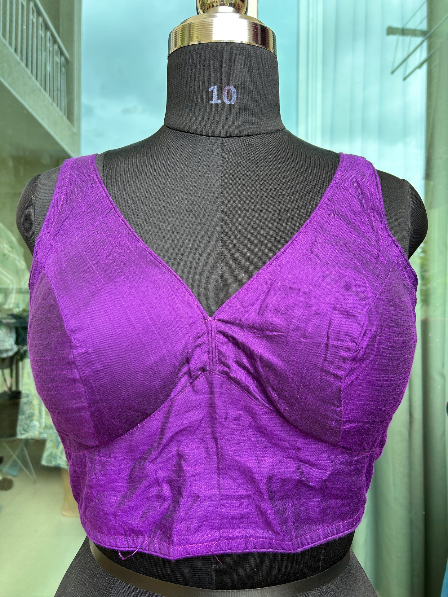 Raw silk Sabyasachi cut sleeveless blouse