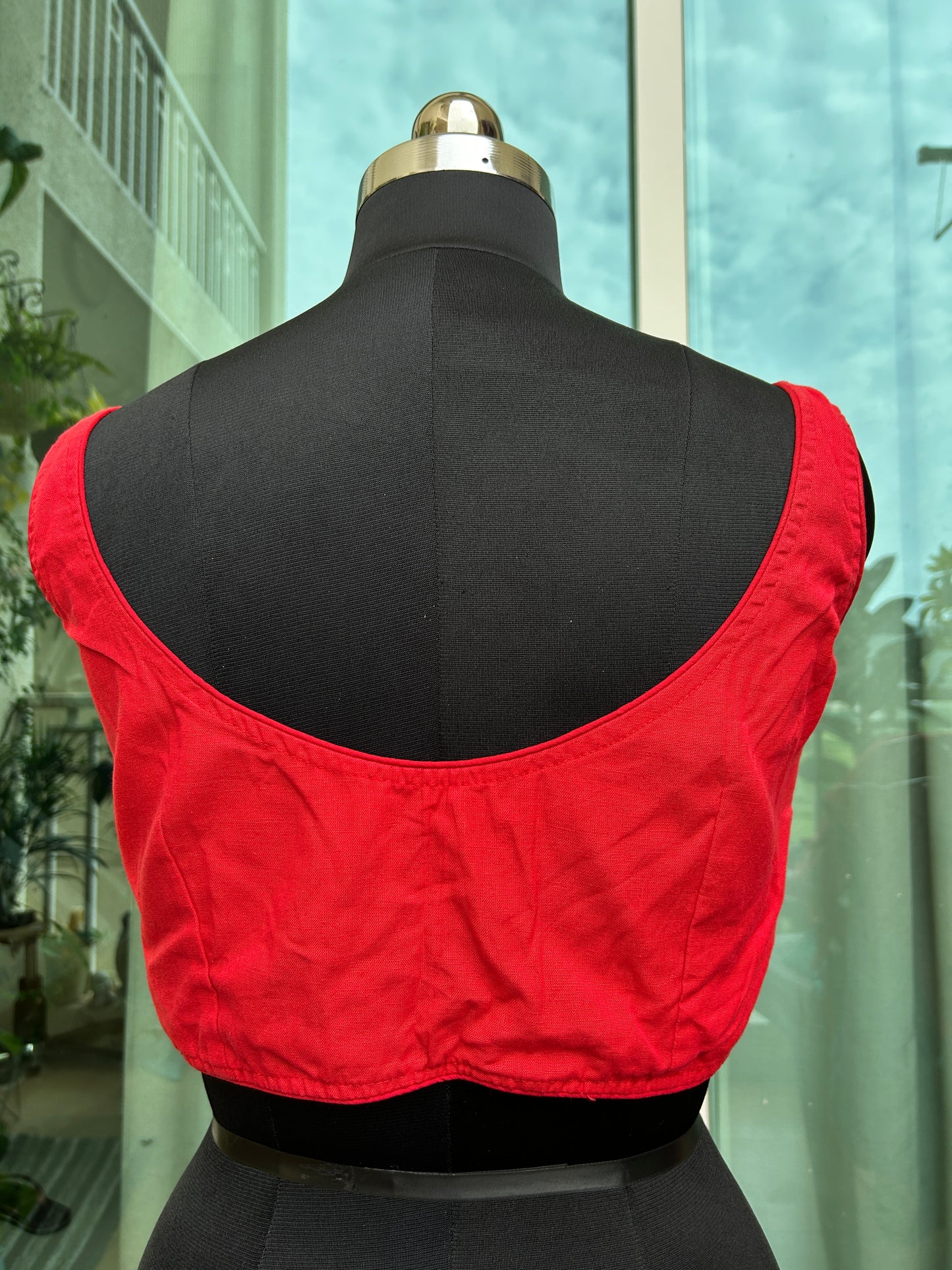 Khadi cotton round neck sleeveless blouse