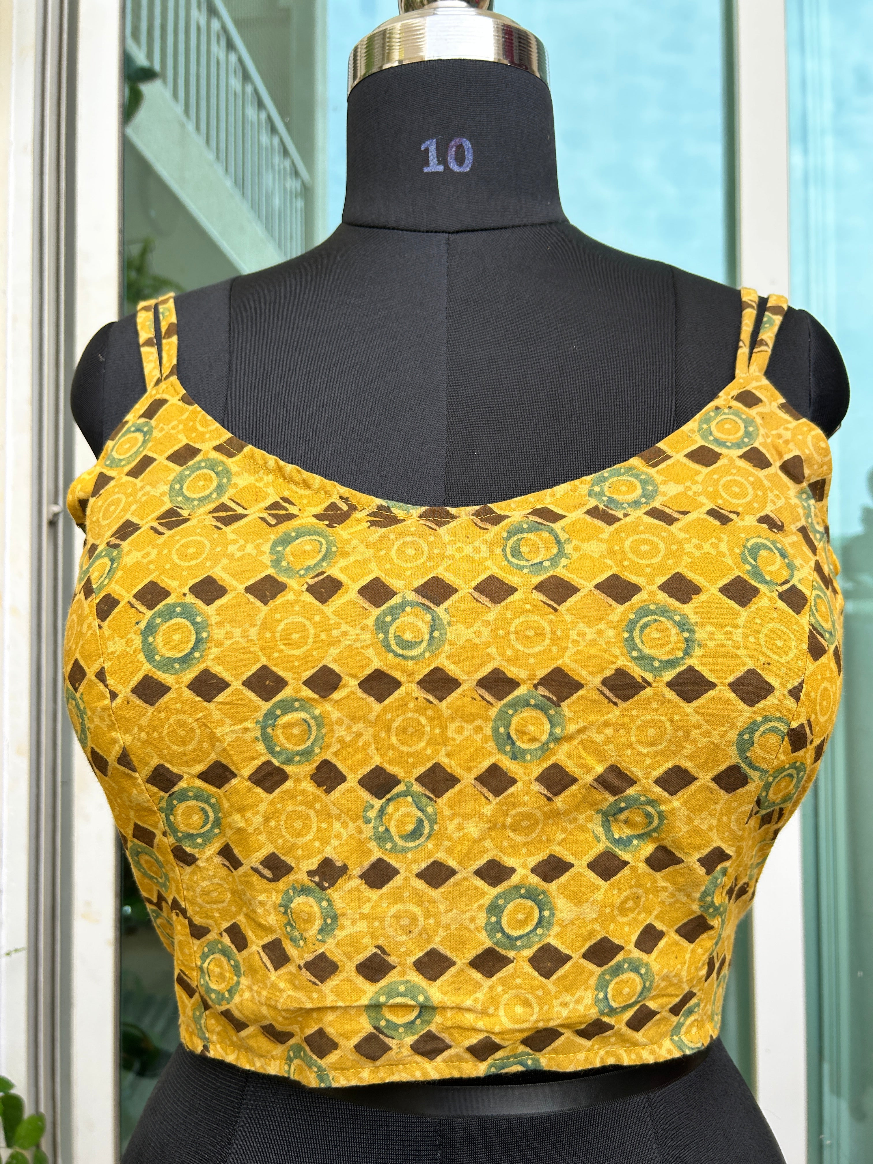 Ajrakh cotton noodle straps sleeveless blouse