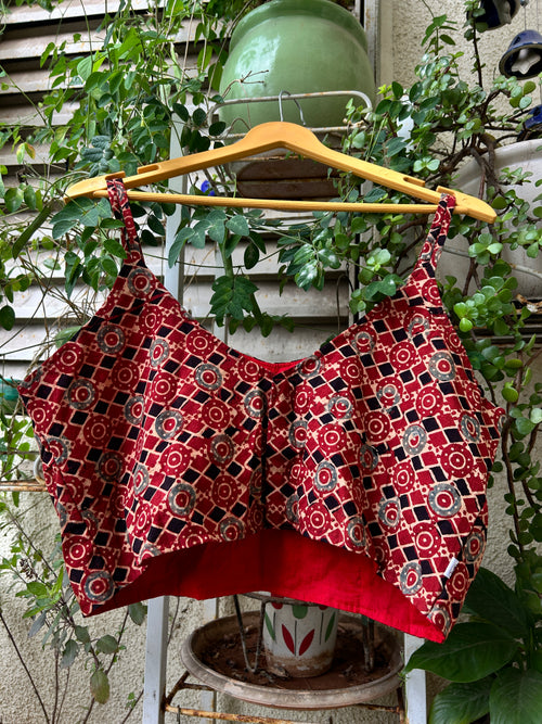 Ajrakh cotton noodle straps sleeveless blouse