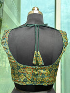Mashru silk ajrakh print sleeveless blouse