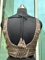 Mashru silk ajrakh print sleeveless blouse