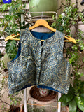 Mashru silk ajrakh print sleeveless blouse