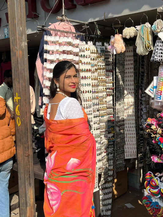 Khadi Lotus Hand painted saree