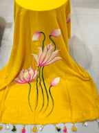 Khadi Lotus Hand painted saree
