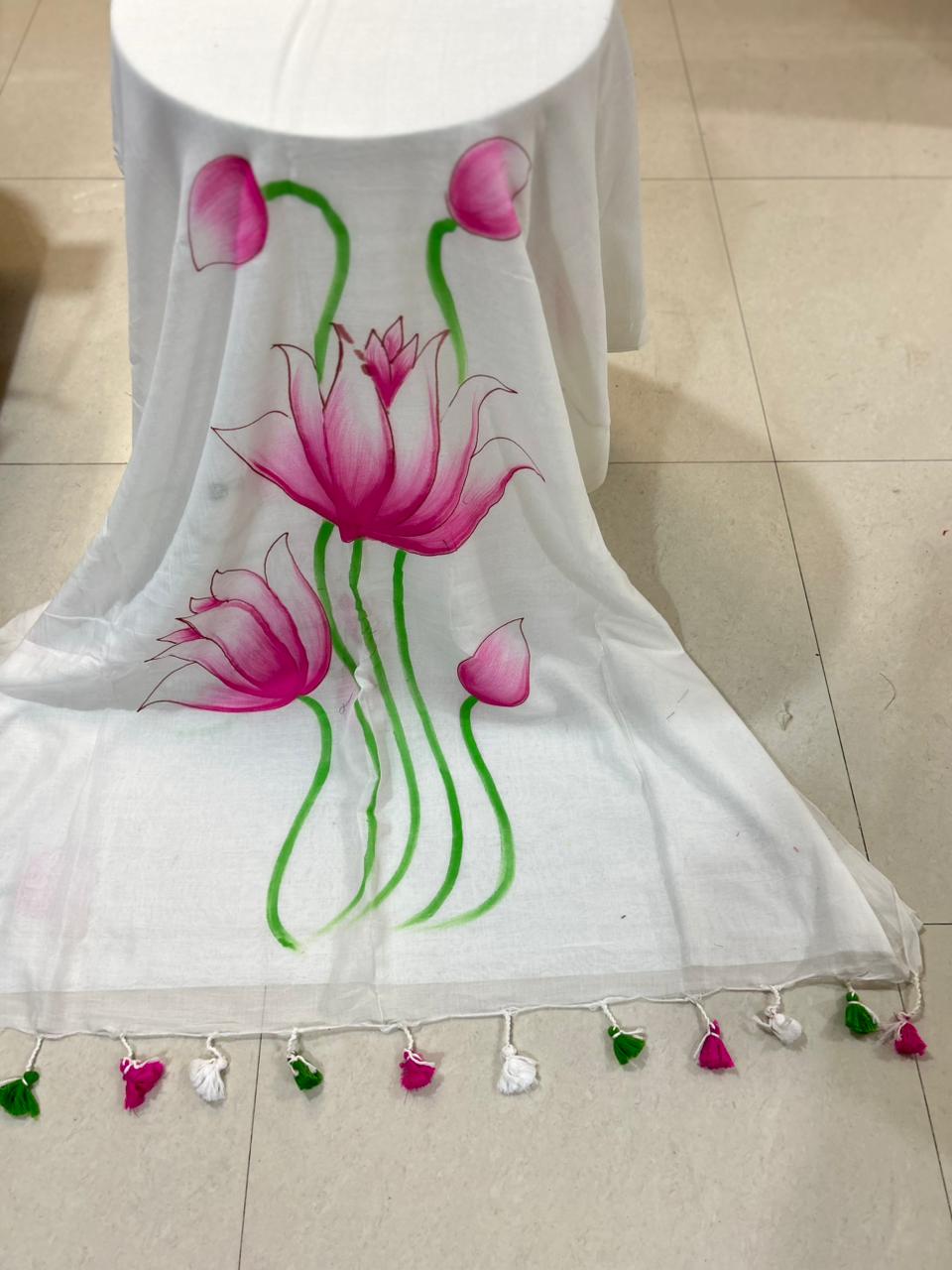 Khadi Lotus Hand painted saree