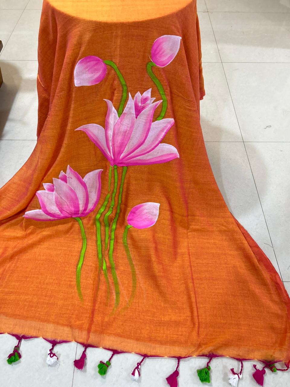 Khadi Lotus Hand painted saree
