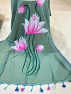 Khadi Lotus Hand painted saree