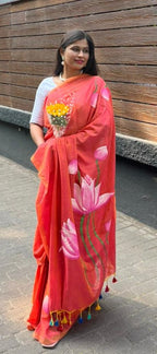 Khadi Lotus Hand painted saree
